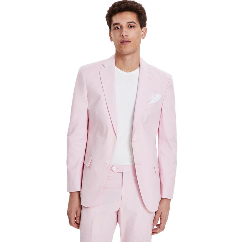 Tommy Hilfiger Mens Modern Fit 2 Piece Suit 44L 36x34 Light Pink Solid Chambray - Picture 14 of 14